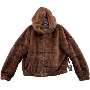Faded Rose Faux Fur Jacket Women Large Mob Wife Chic 90's Retro Winter Teddy Y2k